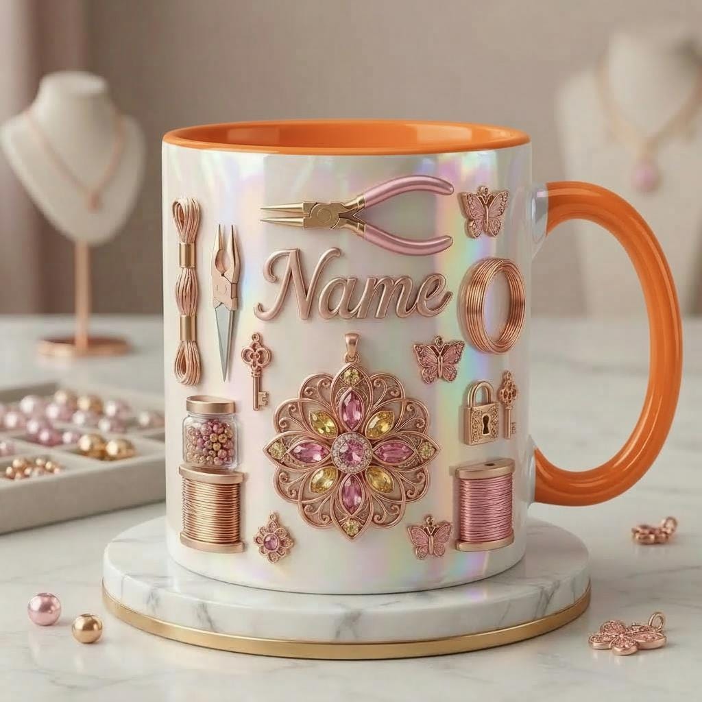 Jewelry Making Mug 3D, Faux 3D Effect Mug, Jewelry Lover Coffee Mug, Personalized Craft Gift