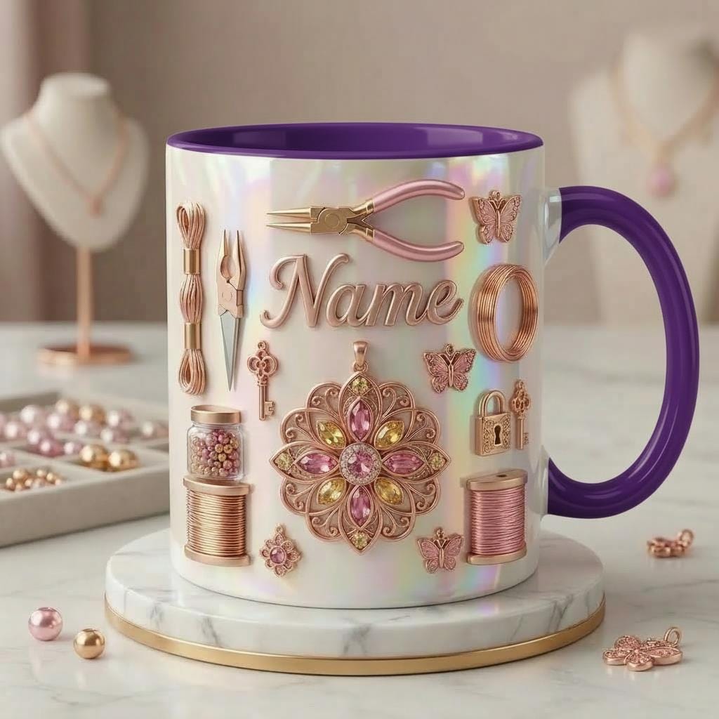 Jewelry Making Mug 3D, Faux 3D Effect Mug, Jewelry Lover Coffee Mug, Personalized Craft Gift