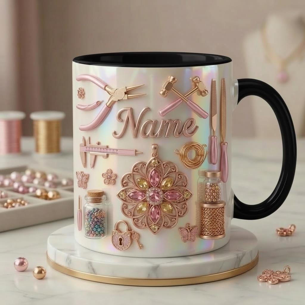 Jewelry Making Mug 3D, Custom Name Jewelry Craft Mug, Gift for Jewelry Maker, Faux 3D Effect Mug