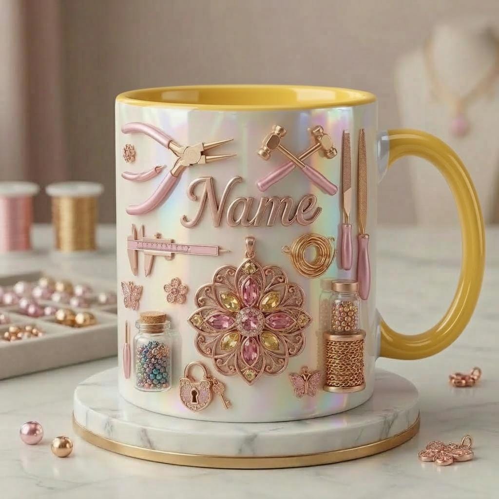 Jewelry Making Mug 3D, Custom Name Jewelry Craft Mug, Gift for Jewelry Maker, Faux 3D Effect Mug