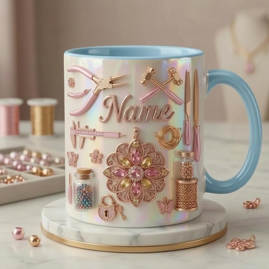 Jewelry Making Mug 3D, Custom Name Jewelry Craft Mug, Gift for Jewelry Maker, Faux 3D Effect Mug
