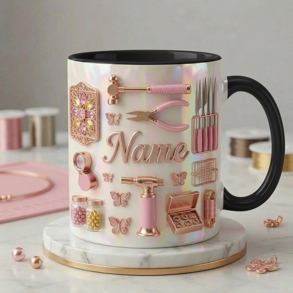 Jewelry Making Mug 3D, Faux 3D Effect Mug, Jewelry Maker Coffee Mug, Personalized Craft Gift