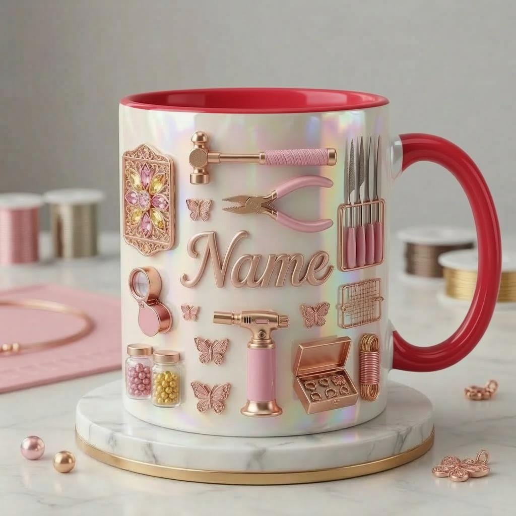 Jewelry Making Mug 3D, Faux 3D Effect Mug, Jewelry Maker Coffee Mug, Personalized Craft Gift