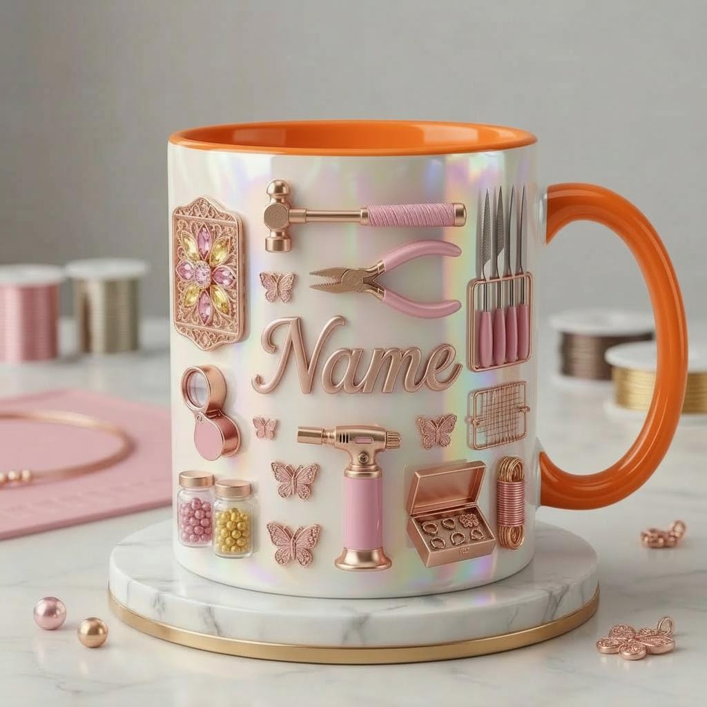 Jewelry Making Mug 3D, Faux 3D Effect Mug, Jewelry Maker Coffee Mug, Personalized Craft Gift