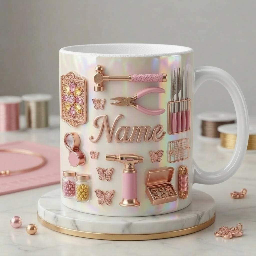 Jewelry Making Mug 3D, Faux 3D Effect Mug, Jewelry Maker Coffee Mug, Personalized Craft Gift