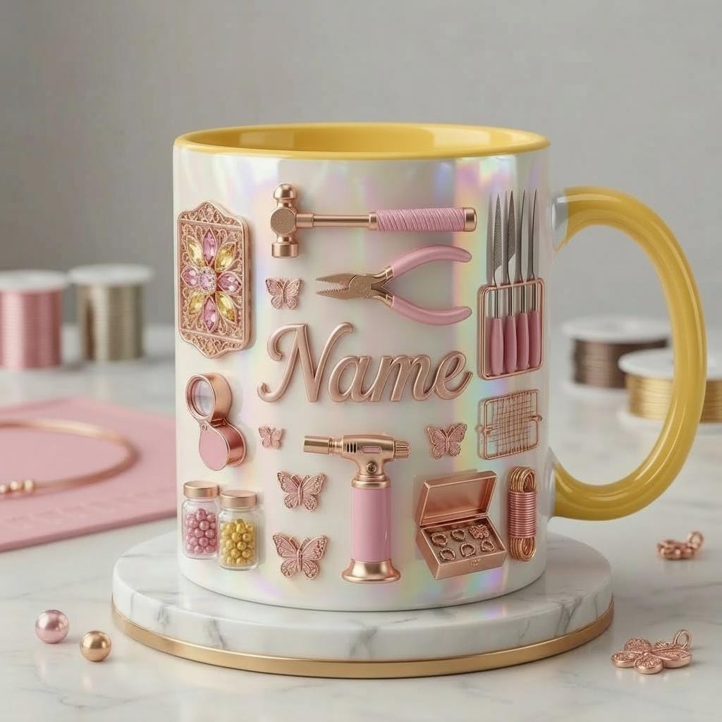 Jewelry Making Mug 3D, Faux 3D Effect Mug, Jewelry Maker Coffee Mug, Personalized Craft Gift