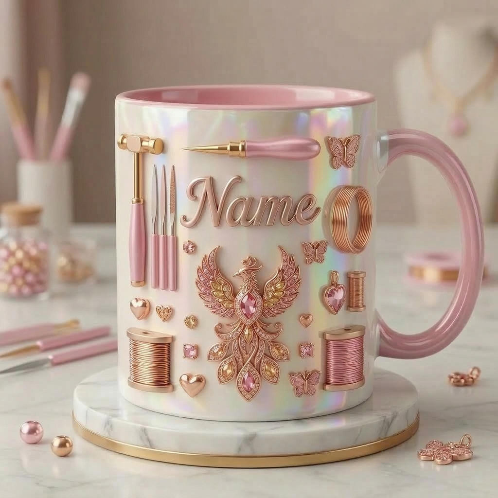 Jewelry Making Mug 3D, Custom Name Jewelry Artist Mug, Handmade Jewelry Gift,Faux 3D Effect Mug