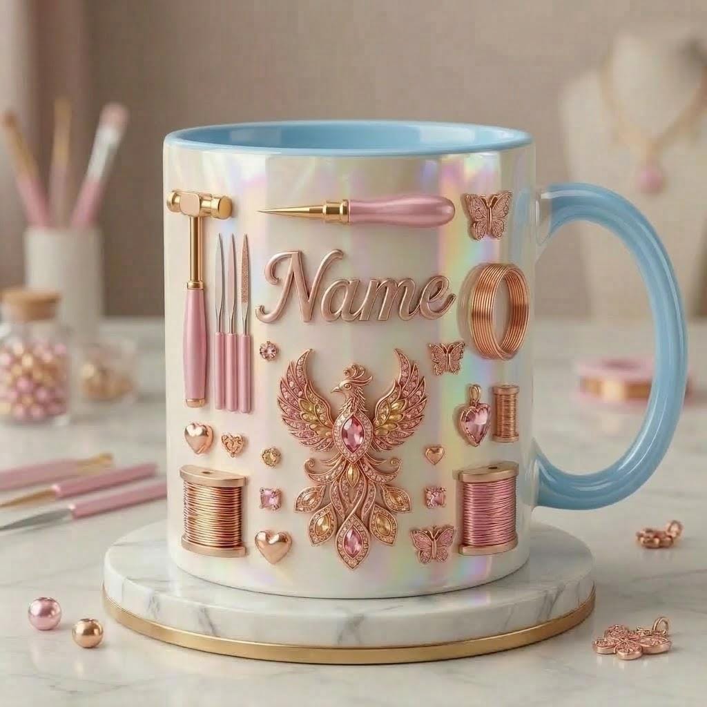 Jewelry Making Mug 3D, Custom Name Jewelry Artist Mug, Handmade Jewelry Gift,Faux 3D Effect Mug