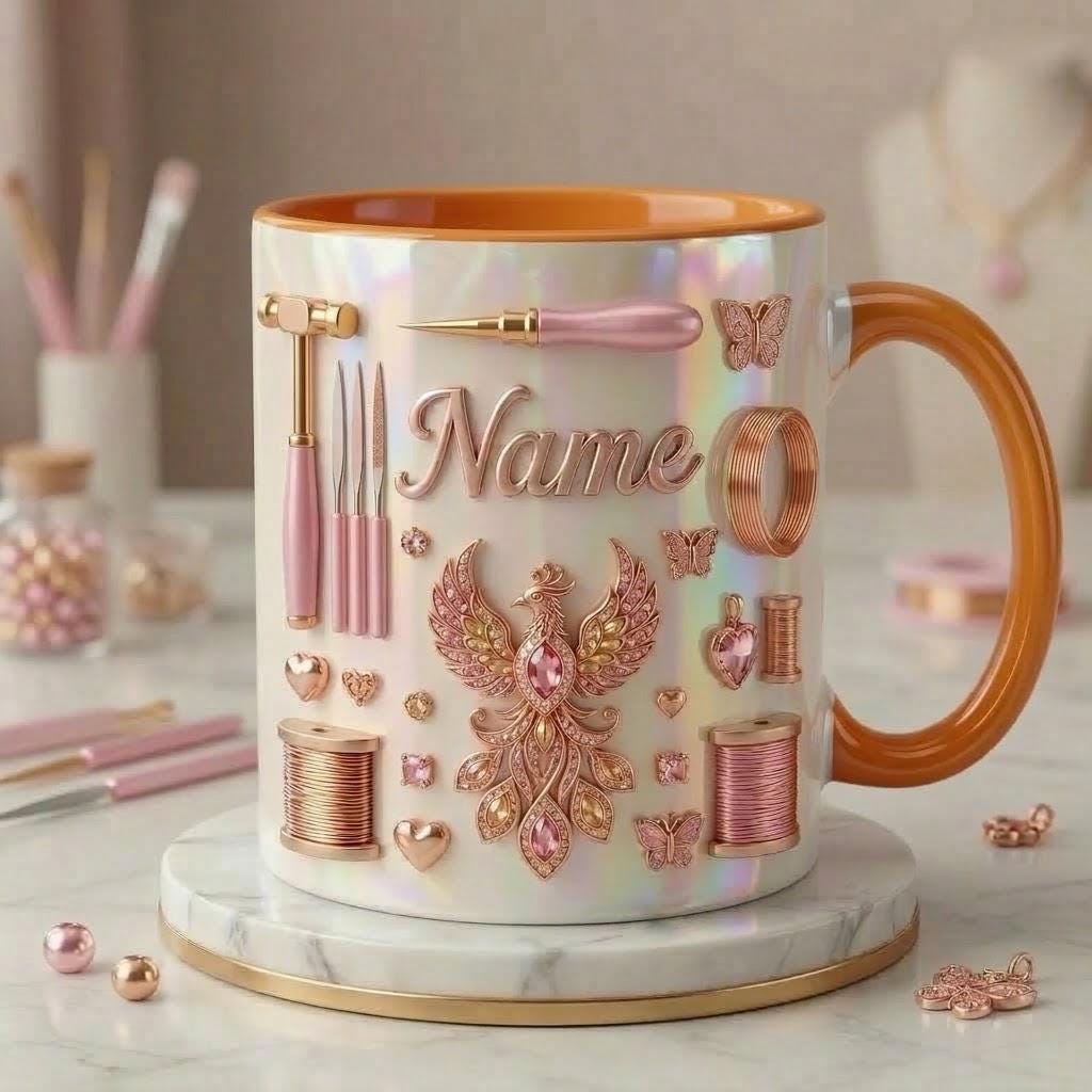 Jewelry Making Mug 3D, Custom Name Jewelry Artist Mug, Handmade Jewelry Gift,Faux 3D Effect Mug