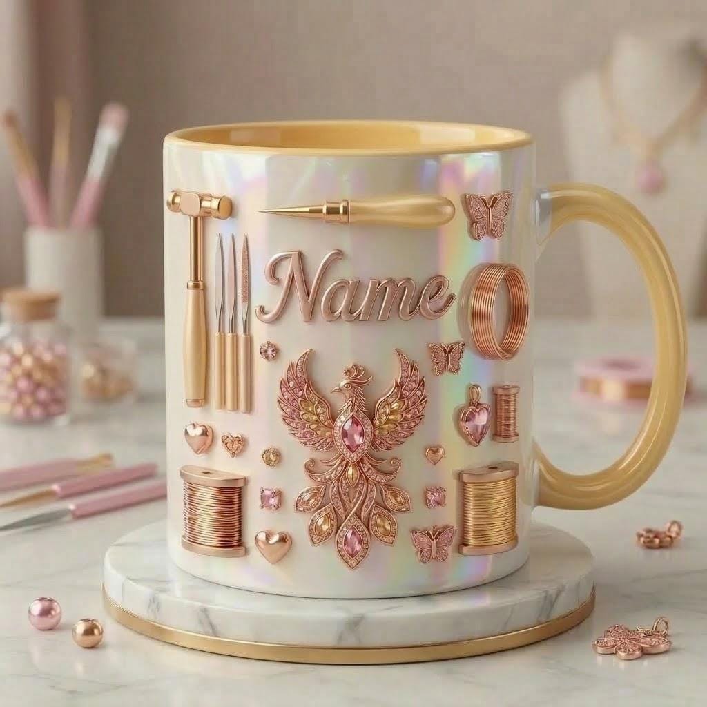 Jewelry Making Mug 3D, Custom Name Jewelry Artist Mug, Handmade Jewelry Gift,Faux 3D Effect Mug