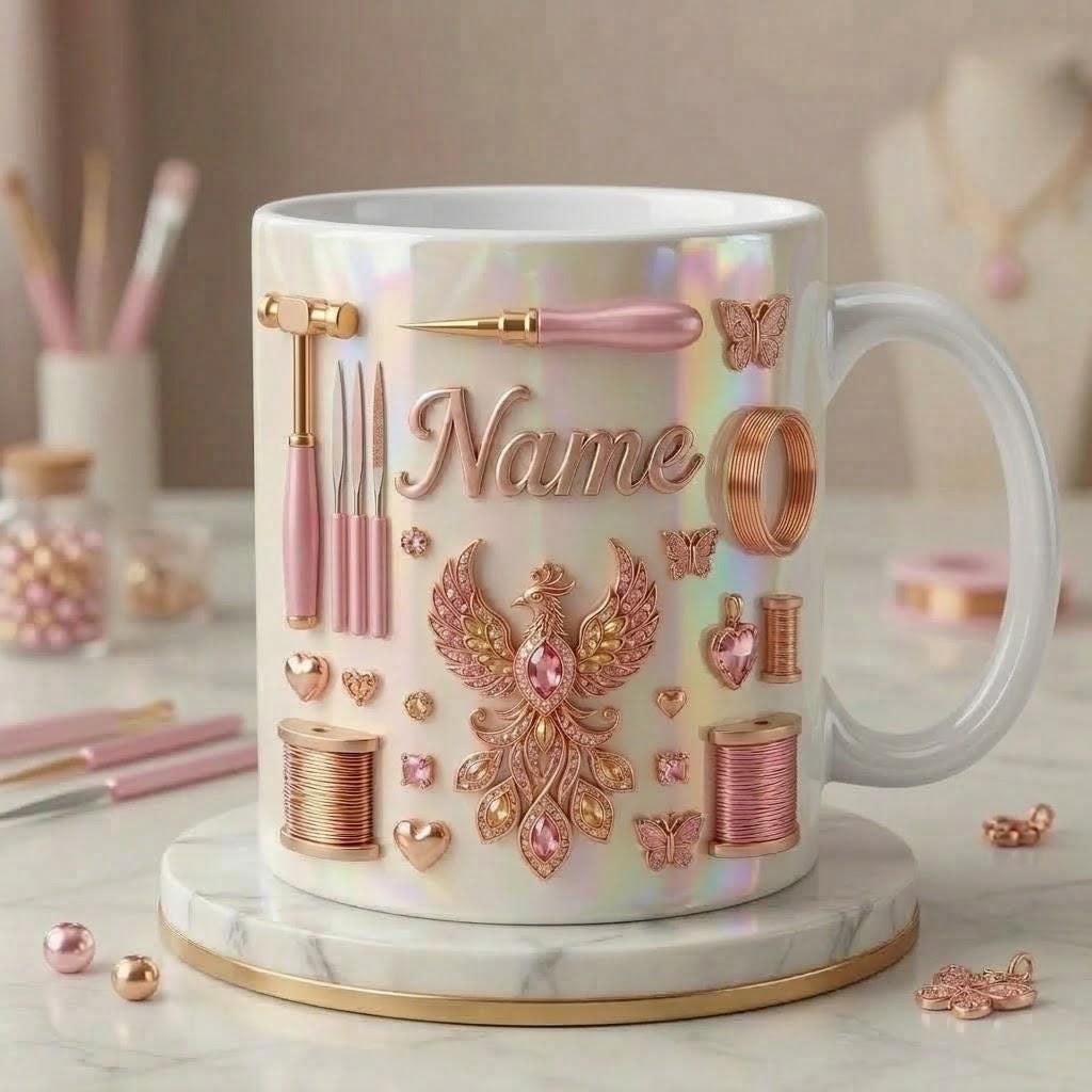 Jewelry Making Mug 3D, Custom Name Jewelry Artist Mug, Handmade Jewelry Gift,Faux 3D Effect Mug