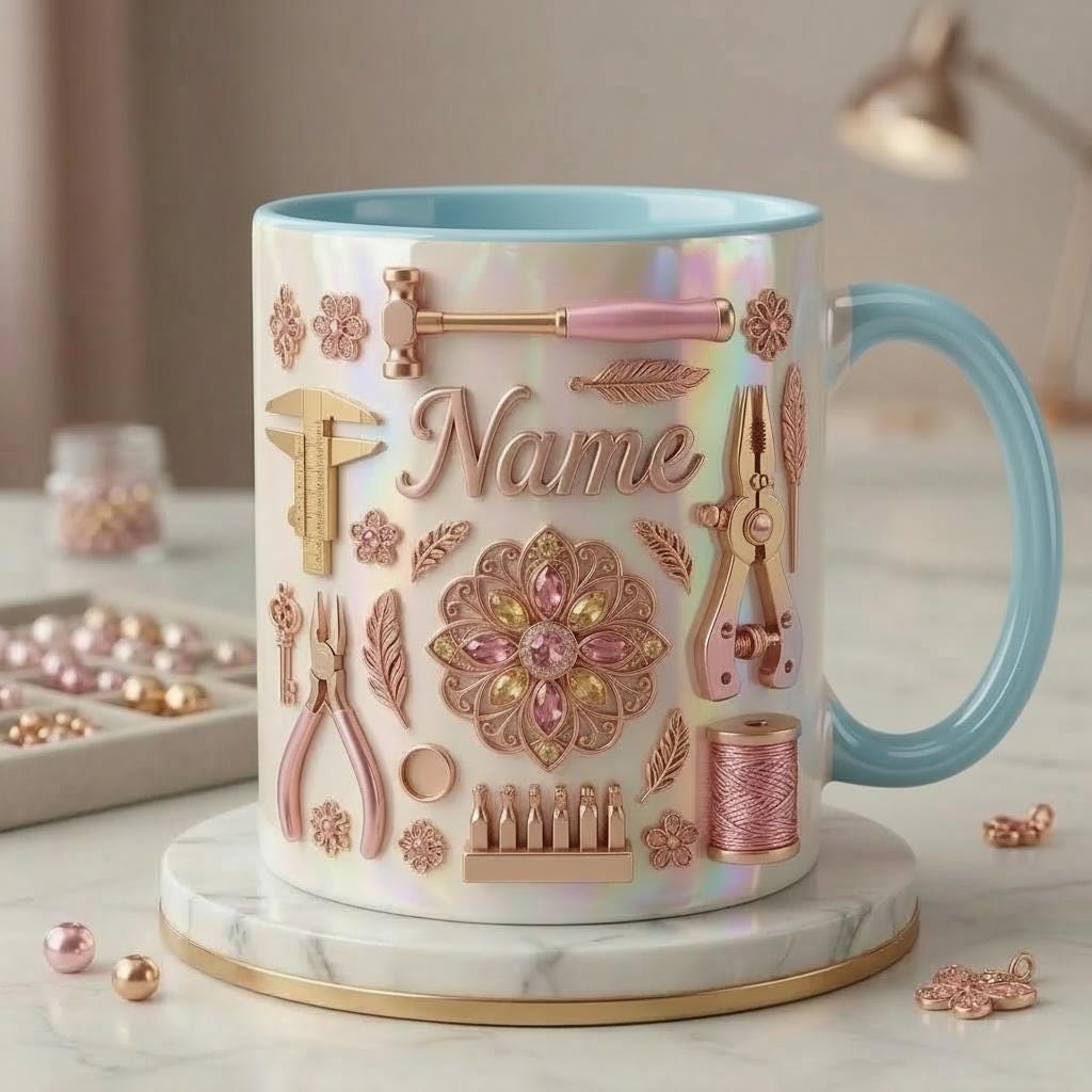 Jewelry Making Mug 3D, Faux 3D Effect Mug, Personalized Jewelry Maker Coffee Cup, Custom Name Gift