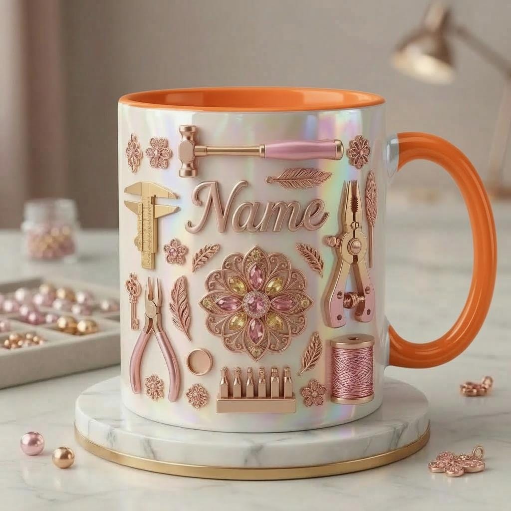 Jewelry Making Mug 3D, Faux 3D Effect Mug, Personalized Jewelry Maker Coffee Cup, Custom Name Gift