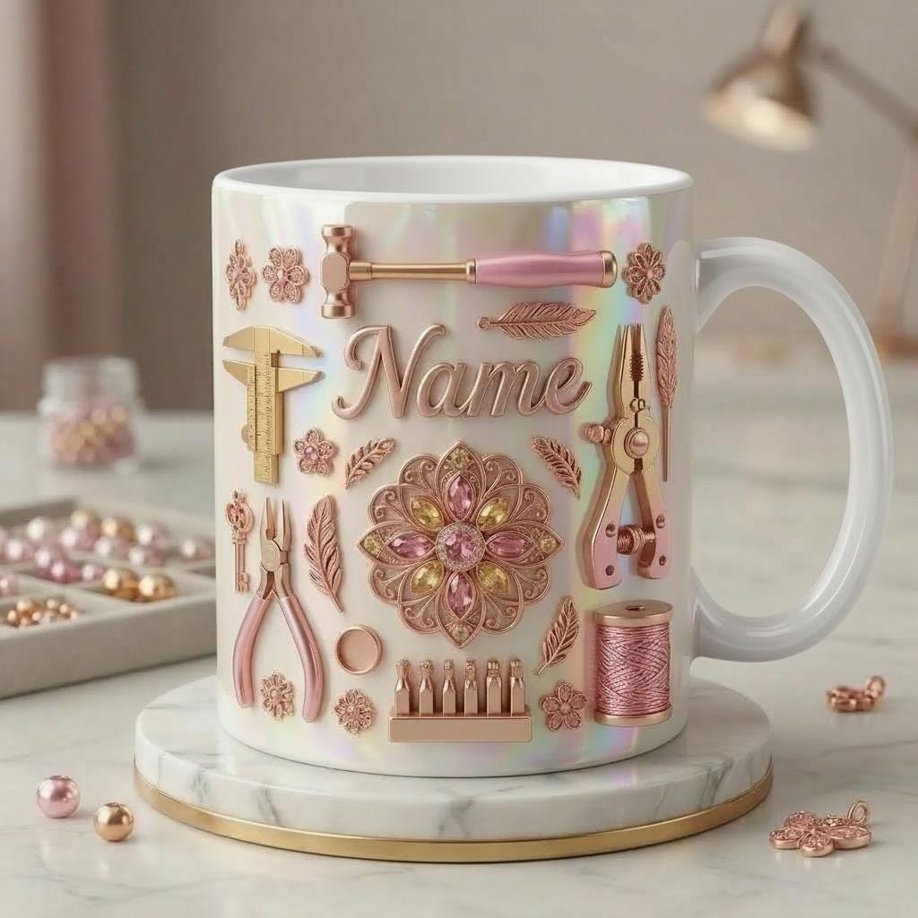 Jewelry Making Mug 3D, Faux 3D Effect Mug, Personalized Jewelry Maker Coffee Cup, Custom Name Gift