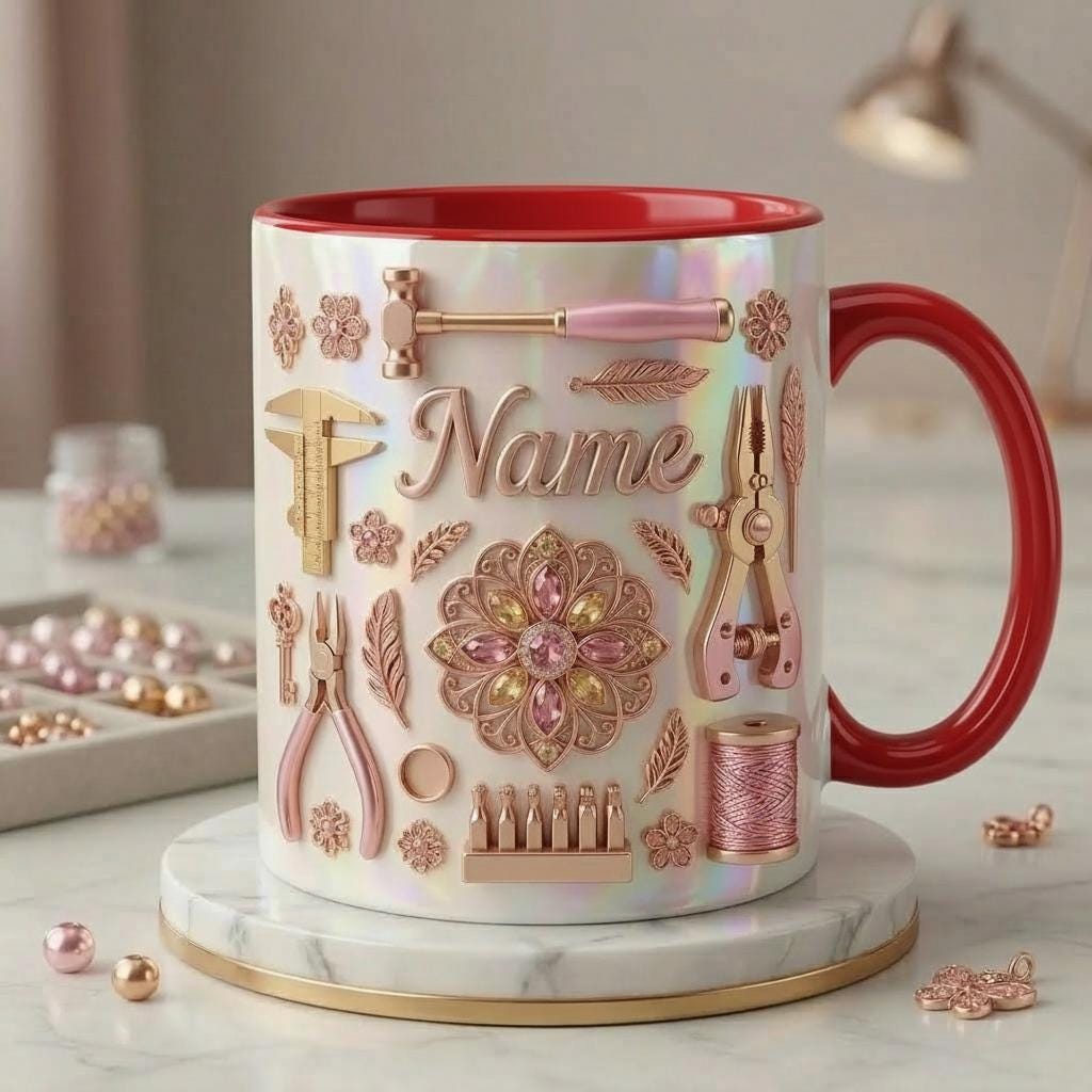 Jewelry Making Mug 3D, Faux 3D Effect Mug, Personalized Jewelry Maker Coffee Cup, Custom Name Gift