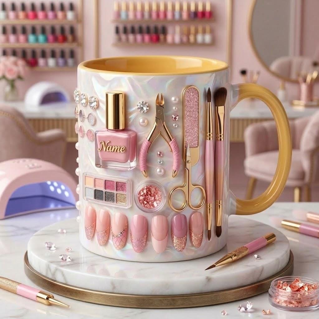 Nail Tech Mug 3D, Faux 3D Effect Mug, Nail Lover Coffee Cup, Personalized Beauty Gift
