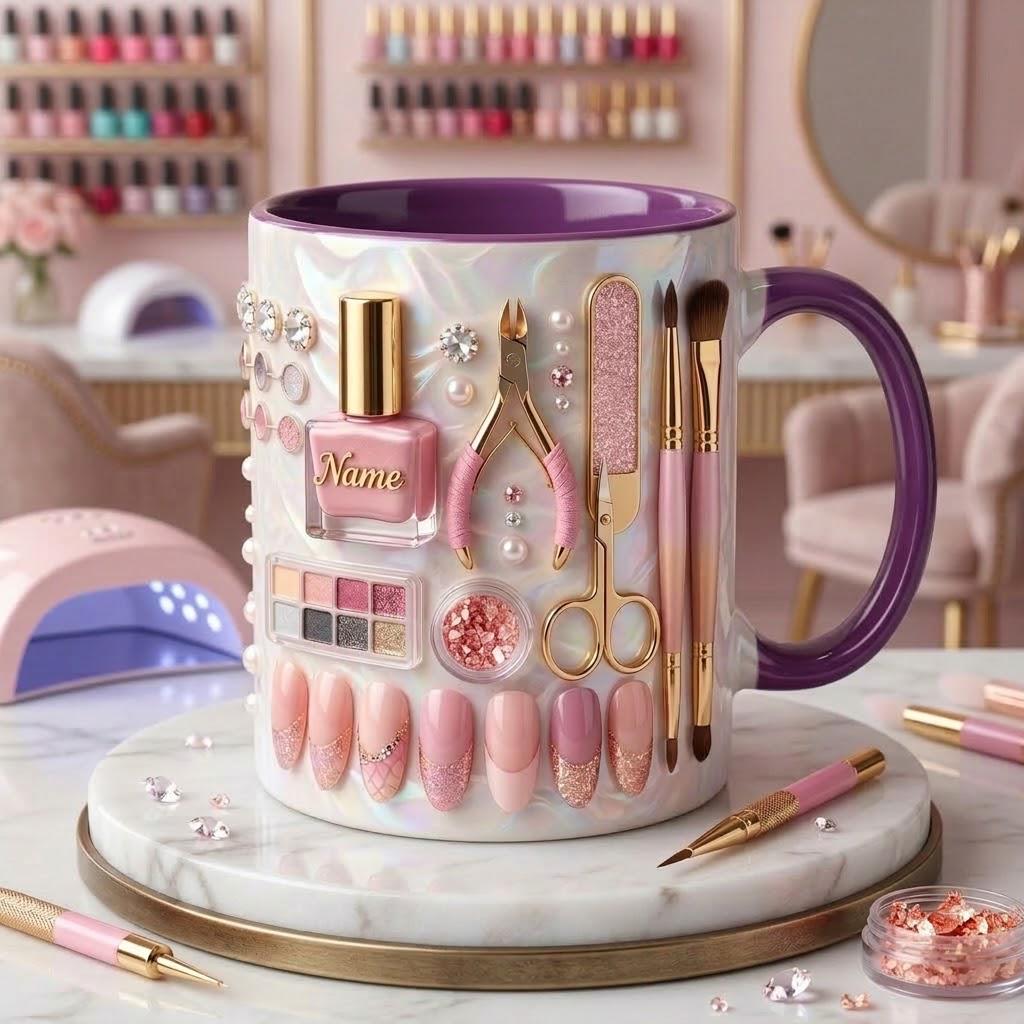 Nail Tech Mug 3D, Faux 3D Effect Mug, Nail Lover Coffee Cup, Personalized Beauty Gift