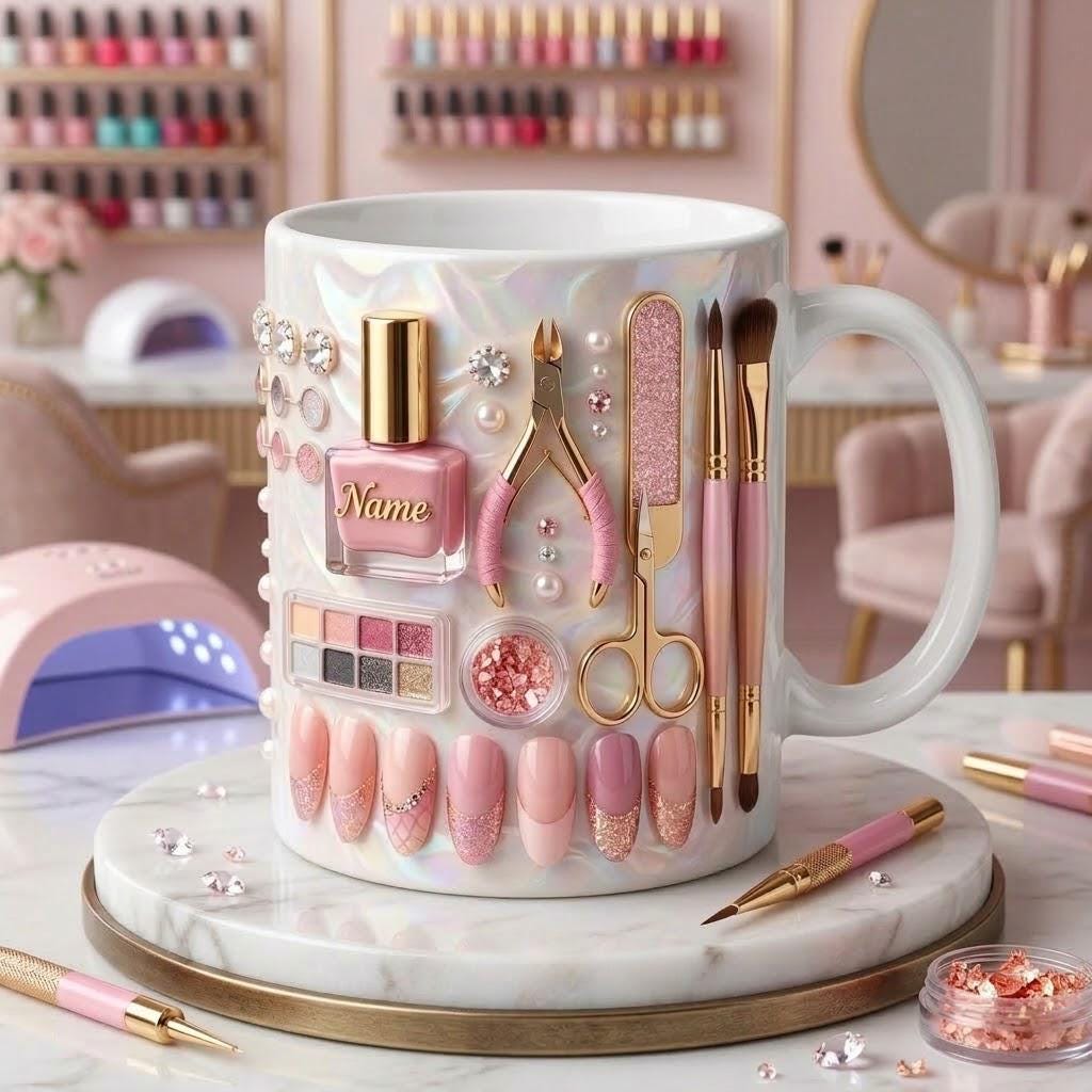 Nail Tech Mug 3D, Faux 3D Effect Mug, Nail Lover Coffee Cup, Personalized Beauty Gift