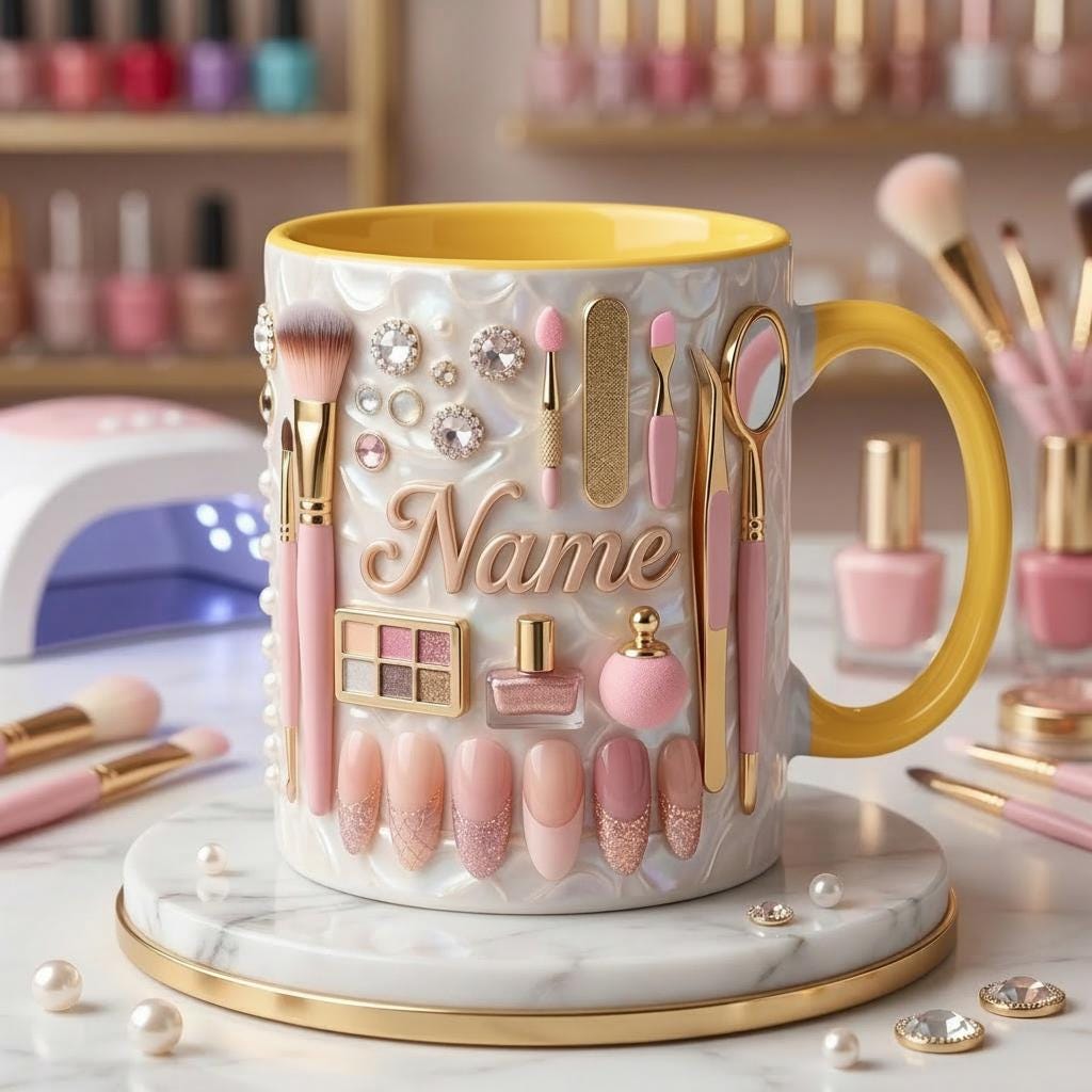 Nail Tech Mug 3D, Manicurist Coffee Mug, Custom Name Nail Tech Gift, Faux 3D Effect Mug