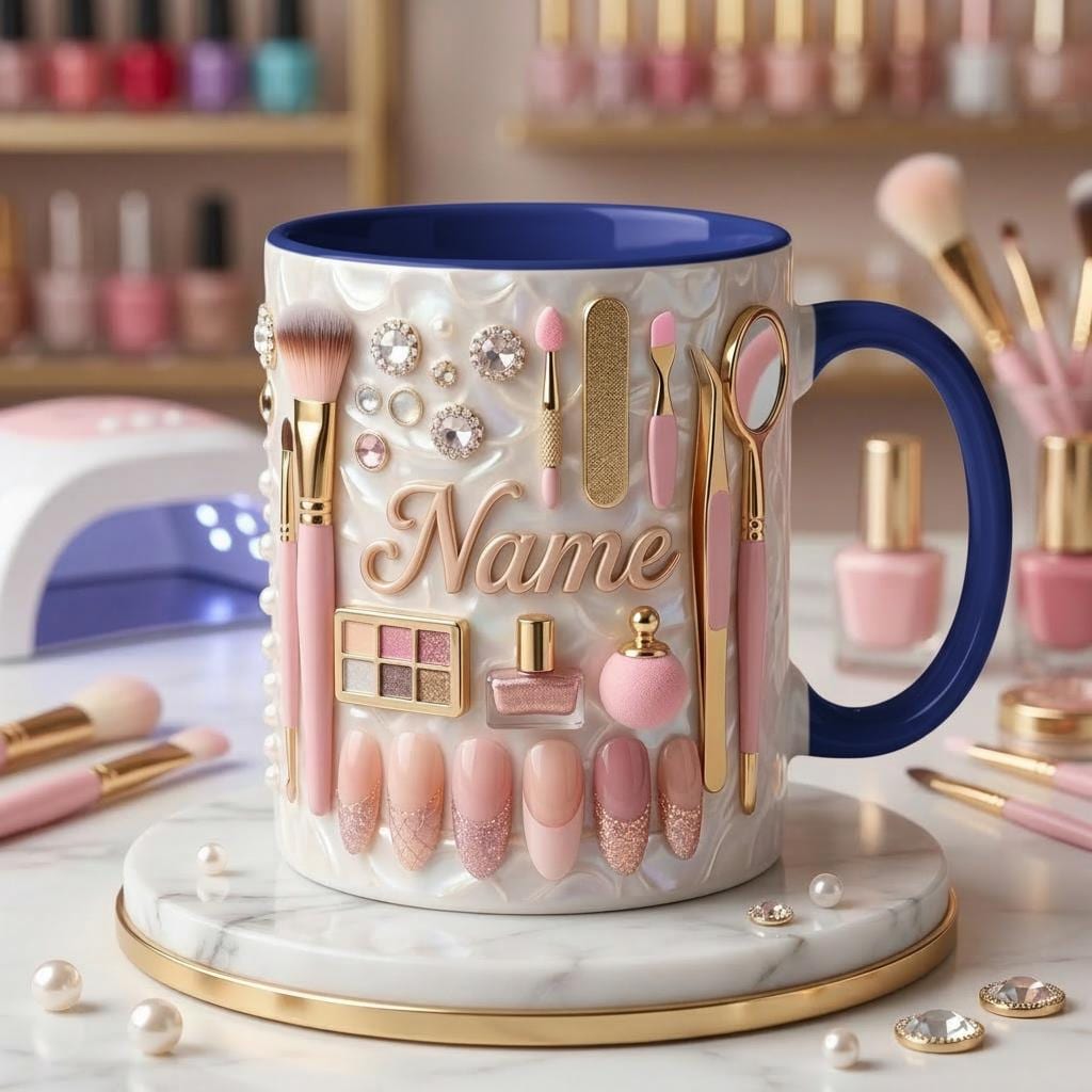 Nail Tech Mug 3D, Manicurist Coffee Mug, Custom Name Nail Tech Gift, Faux 3D Effect Mug