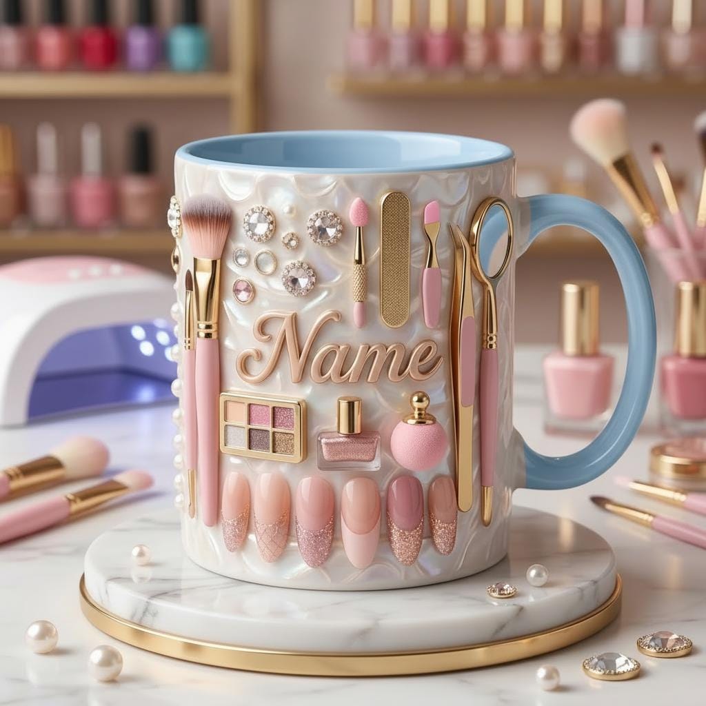 Nail Tech Mug 3D, Manicurist Coffee Mug, Custom Name Nail Tech Gift, Faux 3D Effect Mug