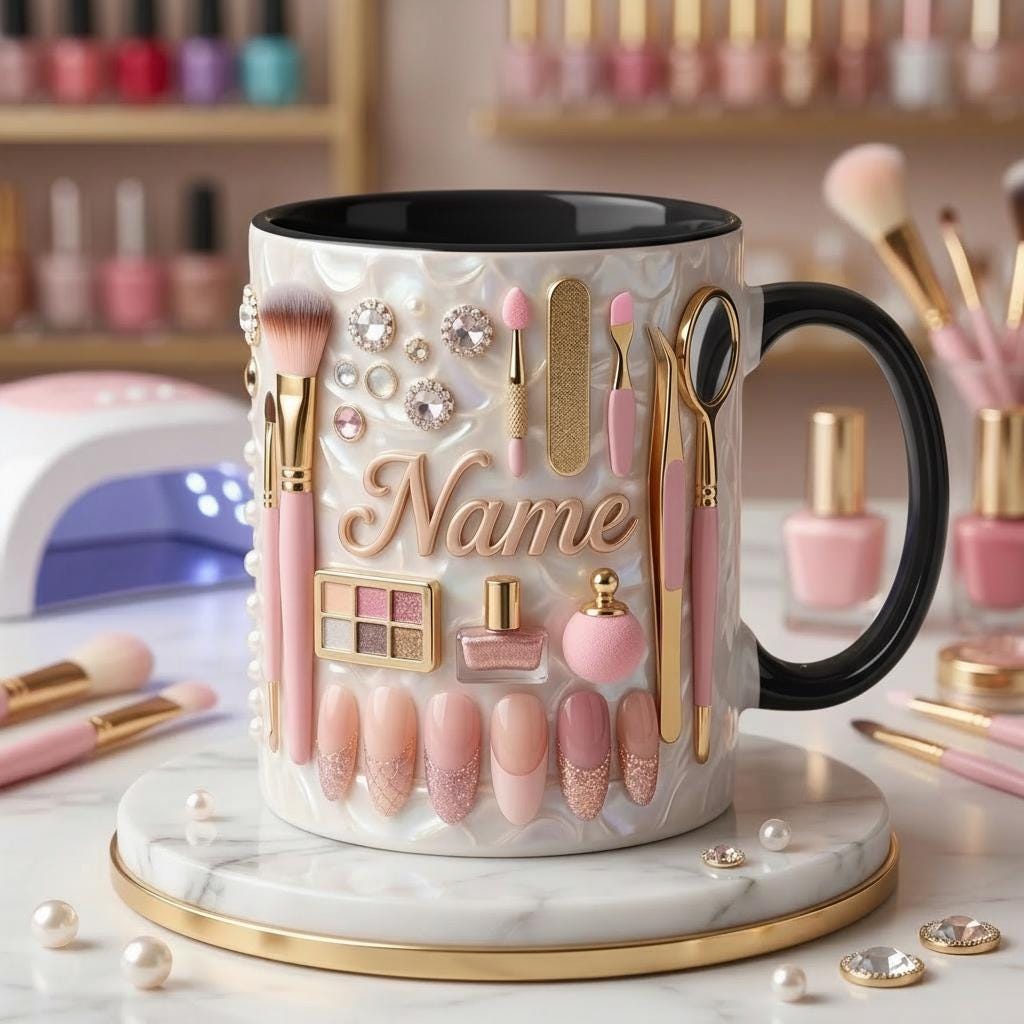 Nail Tech Mug 3D, Manicurist Coffee Mug, Custom Name Nail Tech Gift, Faux 3D Effect Mug