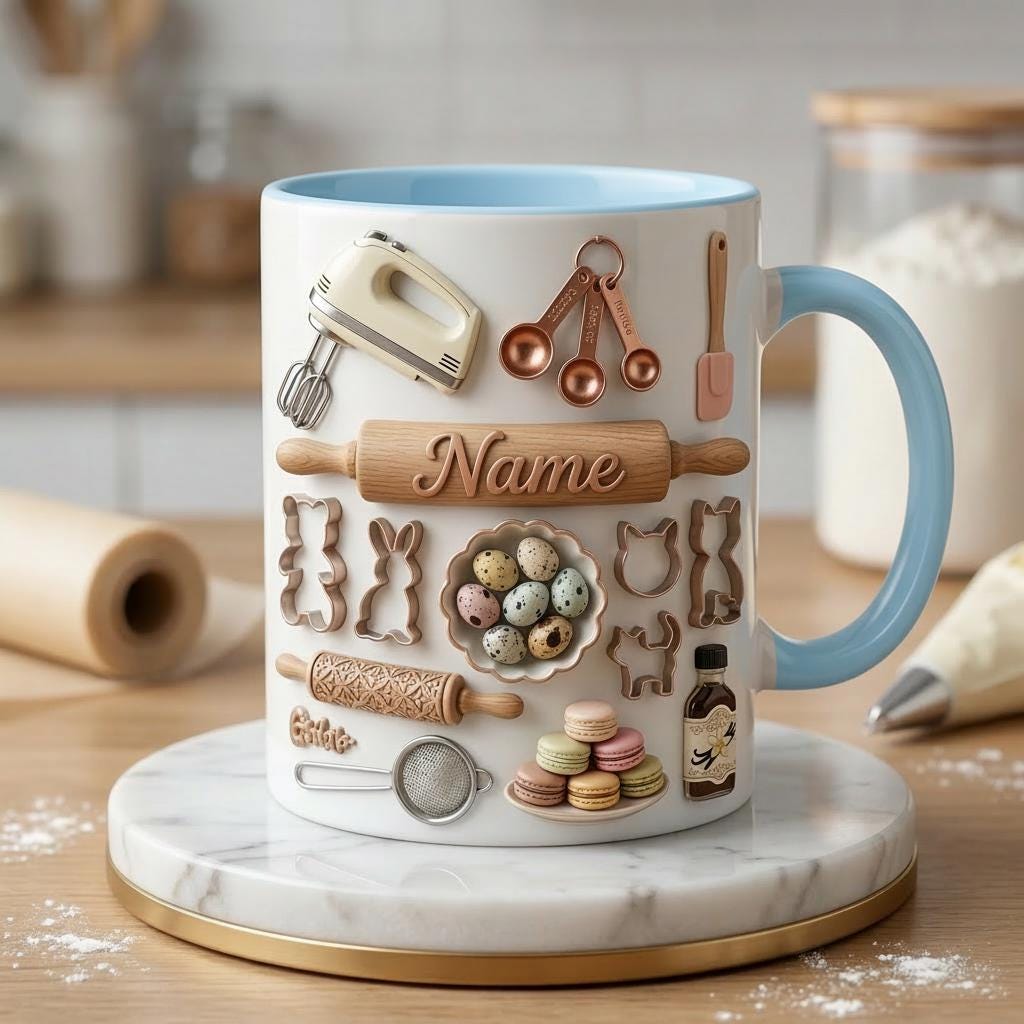 Baking Mug 3D, Faux 3D Mug, Baker Coffee Mug, Baking Lover Gift, Gift for Home Baker, Kitchen Mug, Baking Cup