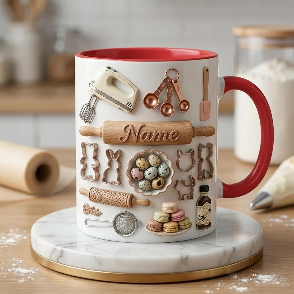 Baking Mug 3D, Faux 3D Mug, Baker Coffee Mug, Baking Lover Gift, Gift for Home Baker, Kitchen Mug, Baking Cup