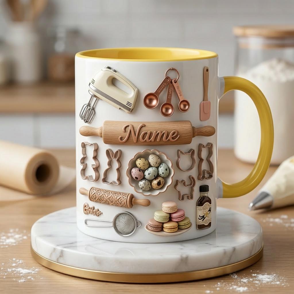 Baking Mug 3D, Faux 3D Mug, Baker Coffee Mug, Baking Lover Gift, Gift for Home Baker, Kitchen Mug, Baking Cup