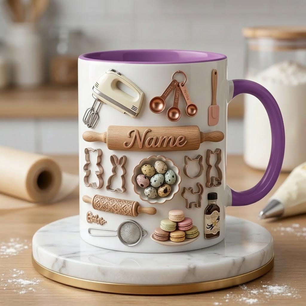 Baking Mug 3D, Faux 3D Mug, Baker Coffee Mug, Baking Lover Gift, Gift for Home Baker, Kitchen Mug, Baking Cup