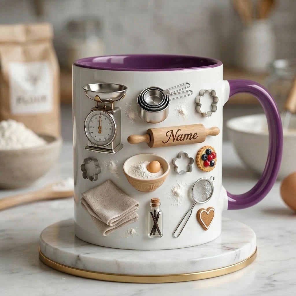 Baking Mug 3D, Faux 3D Mug, Baker Gift Idea, Baking Coffee Mug, Gift for Baking Lover, Kitchen Lover Mug, Cute Gift