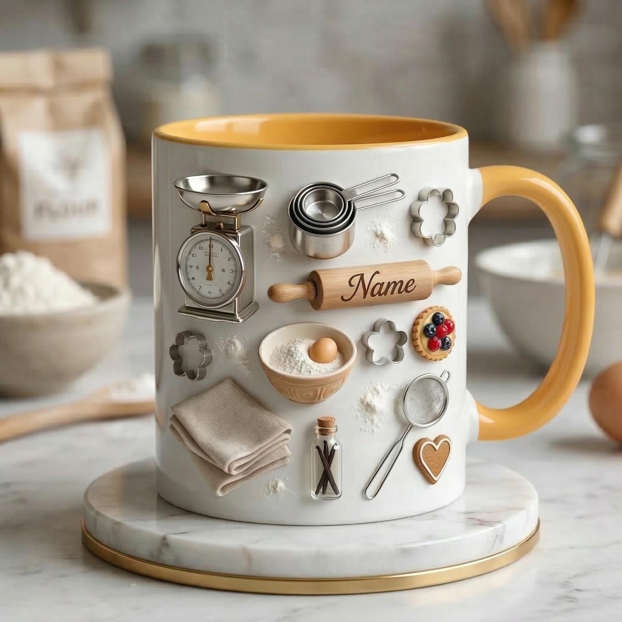 Baking Mug 3D, Faux 3D Mug, Baker Gift Idea, Baking Coffee Mug, Gift for Baking Lover, Kitchen Lover Mug, Cute Gift