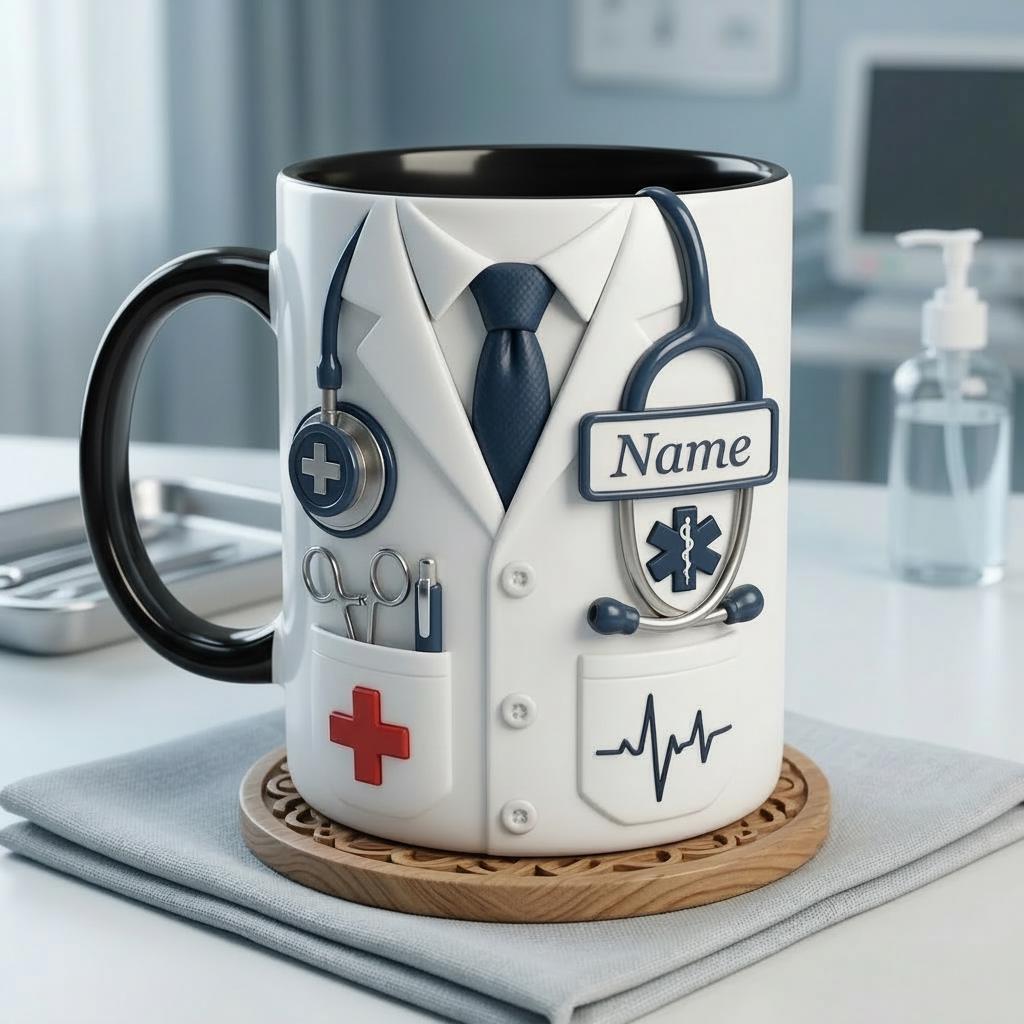 Doctor Faux 3D Accent Mug, Custom Name Doctor Cup, Healthcare Gift for Him
