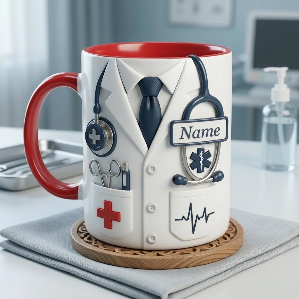 Doctor Faux 3D Accent Mug, Custom Name Doctor Cup, Healthcare Gift for Him