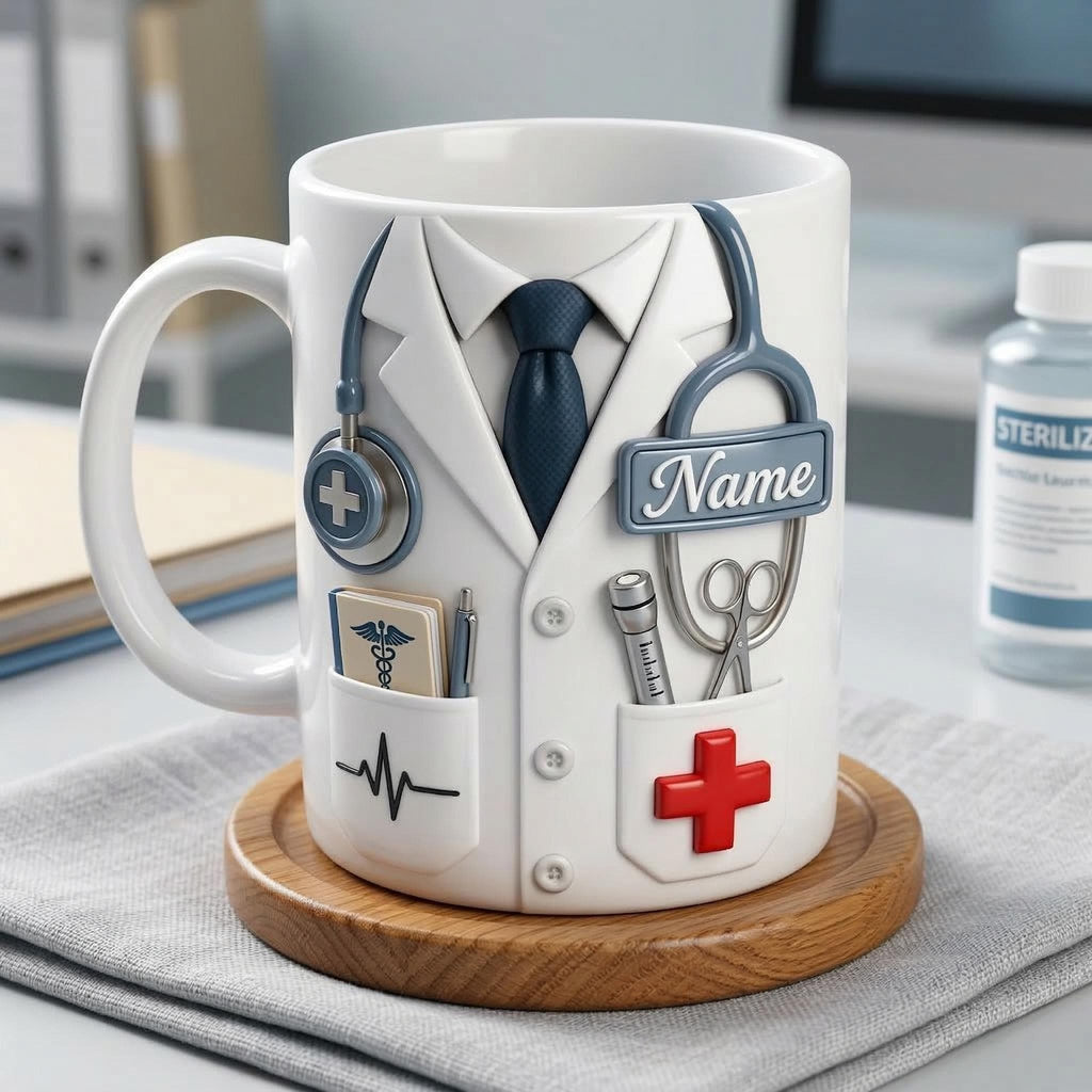 Doctor Faux 3D Accent Mug, Personalized Male Doctor Coffee Mug, Medical Gift