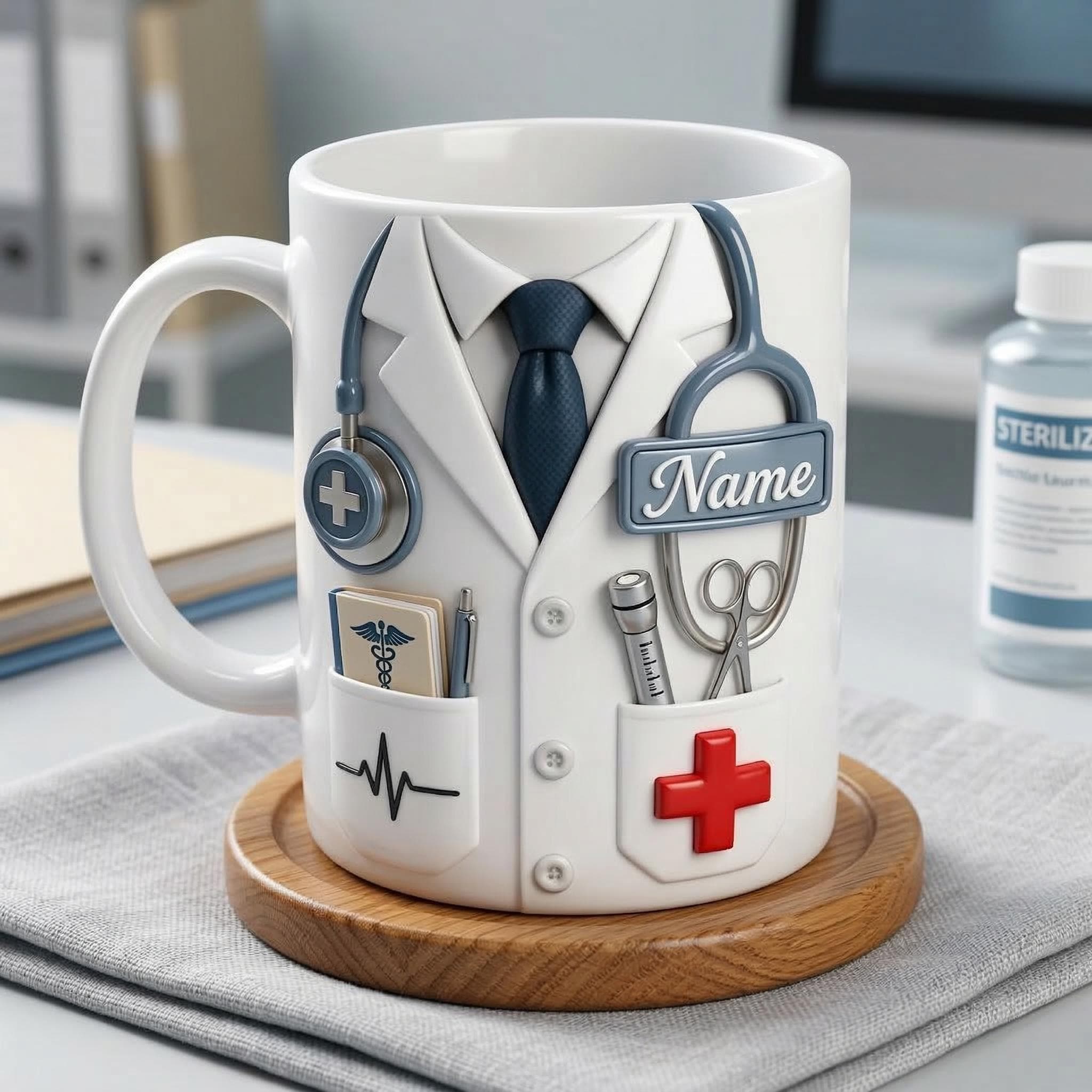 Doctor Faux 3D Accent Mug, Personalized Male Doctor Coffee Mug, Medical Gift