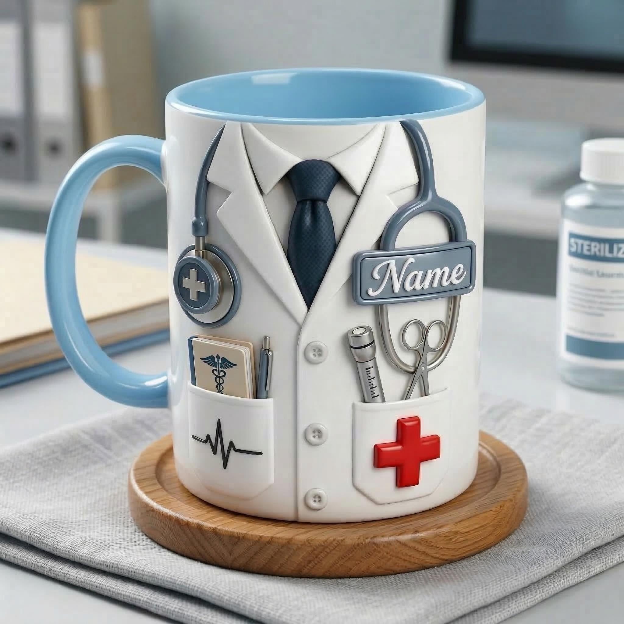 Doctor Faux 3D Accent Mug, Personalized Male Doctor Coffee Mug, Medical Gift