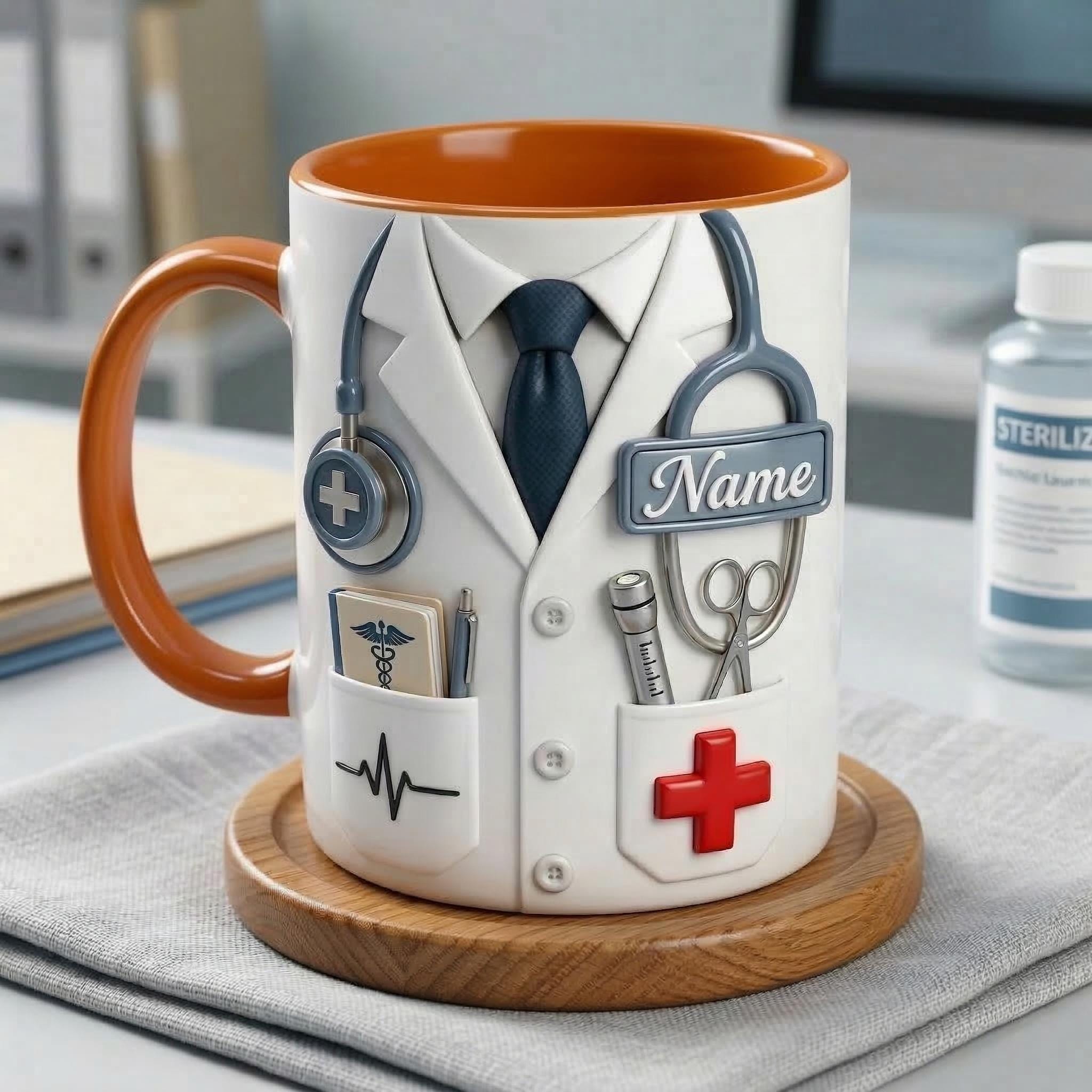 Doctor Faux 3D Accent Mug, Personalized Male Doctor Coffee Mug, Medical Gift