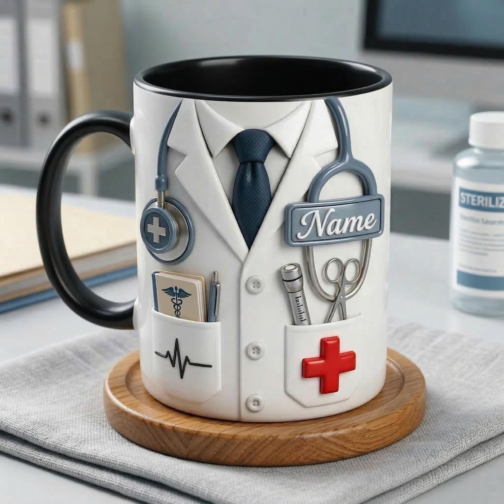Doctor Faux 3D Accent Mug, Personalized Male Doctor Coffee Mug, Medical Gift