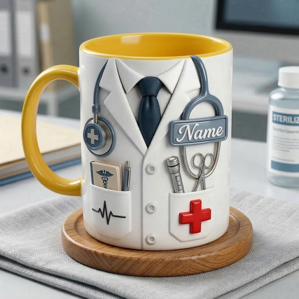 Doctor Faux 3D Accent Mug, Personalized Male Doctor Coffee Mug, Medical Gift