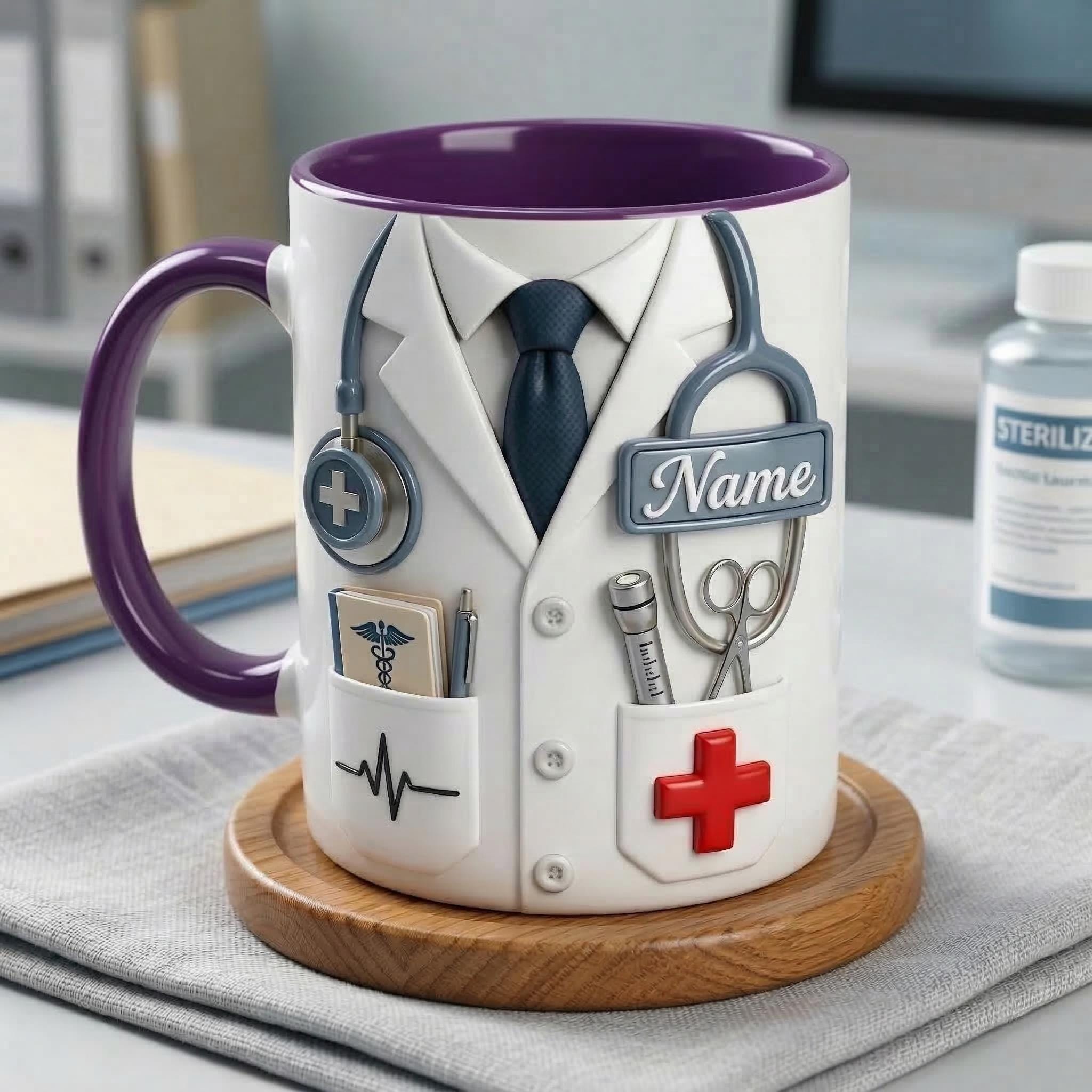 Doctor Faux 3D Accent Mug, Personalized Male Doctor Coffee Mug, Medical Gift