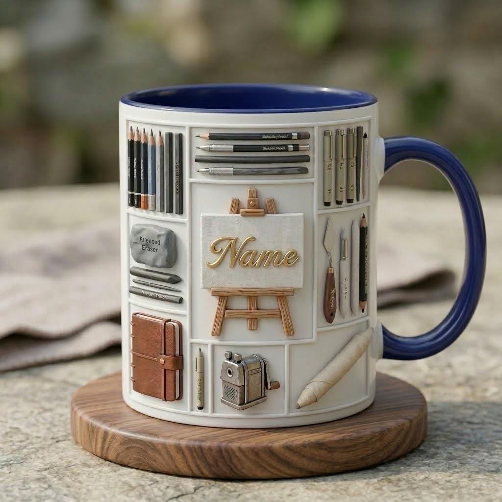 3D Sketch Artist Mug, Personalized Art Coffee Cup, Ceramic Drinkware