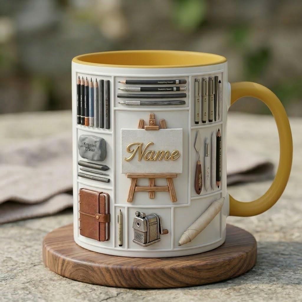 3D Sketch Artist Mug, Personalized Art Coffee Cup, Ceramic Drinkware