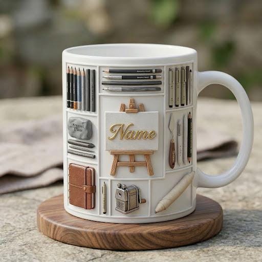 3D Sketch Artist Mug, Personalized Art Coffee Cup, Ceramic Drinkware