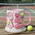 Tennis Mug 3D, Faux 3D Mug, Cute Tennis Coffee Mug, Custom Name Tennis Lover Gift