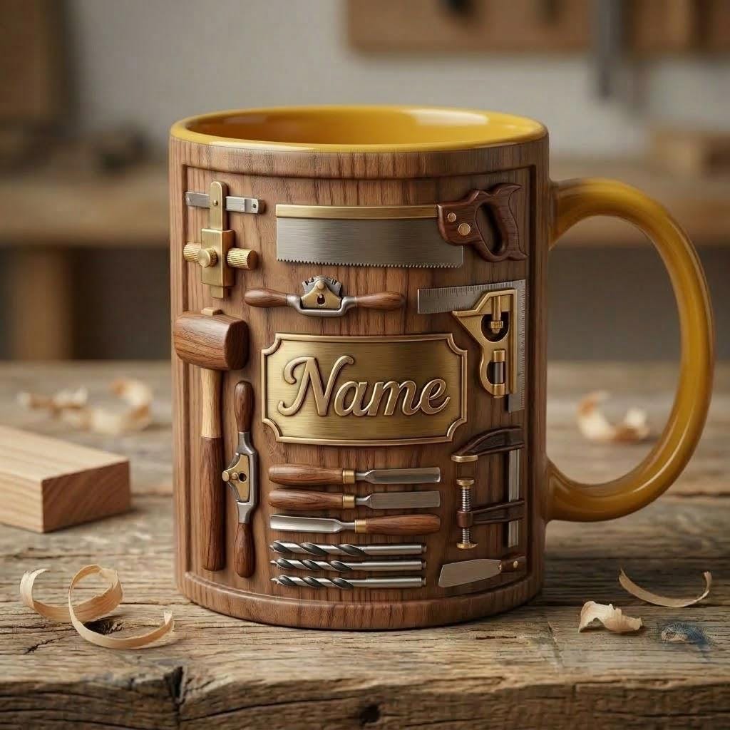 Woodworking Mug 3D, Custom Name Craft Coffee Accent Mug, Gift For Father Day, Faux 3D Mug