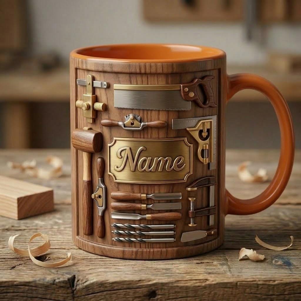Woodworking Mug 3D, Custom Name Craft Coffee Accent Mug, Gift For Father Day, Faux 3D Mug
