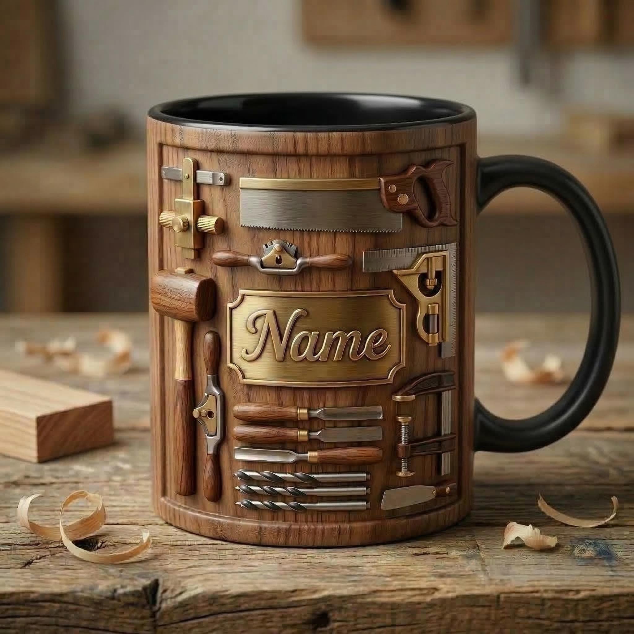 Woodworking Mug 3D, Custom Name Craft Coffee Accent Mug, Gift For Father Day, Faux 3D Mug