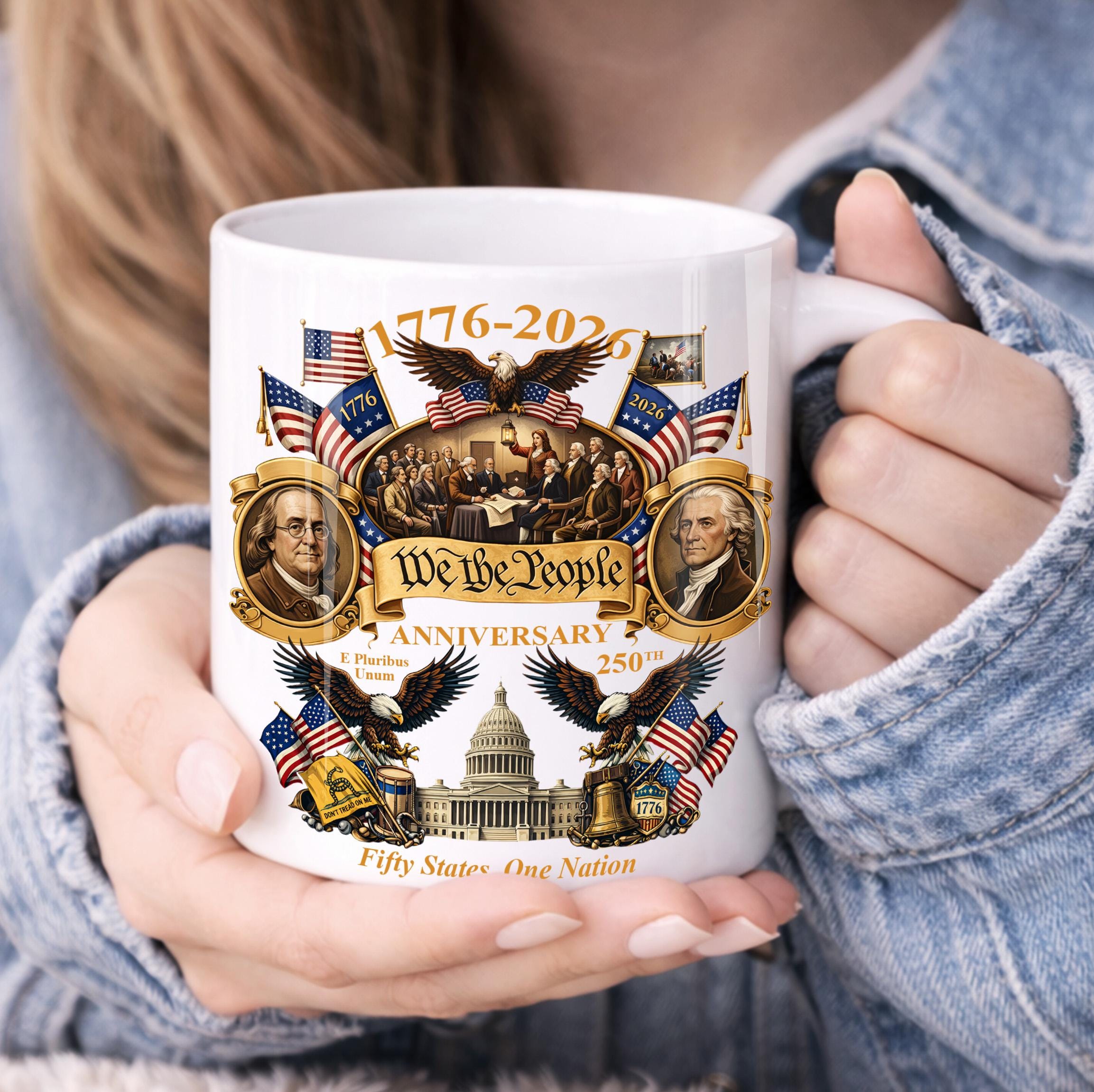 1776-2026 America 250th Anniversary Mug, We The People Patriotic Coffee Mug, 3D Print Effect Mug