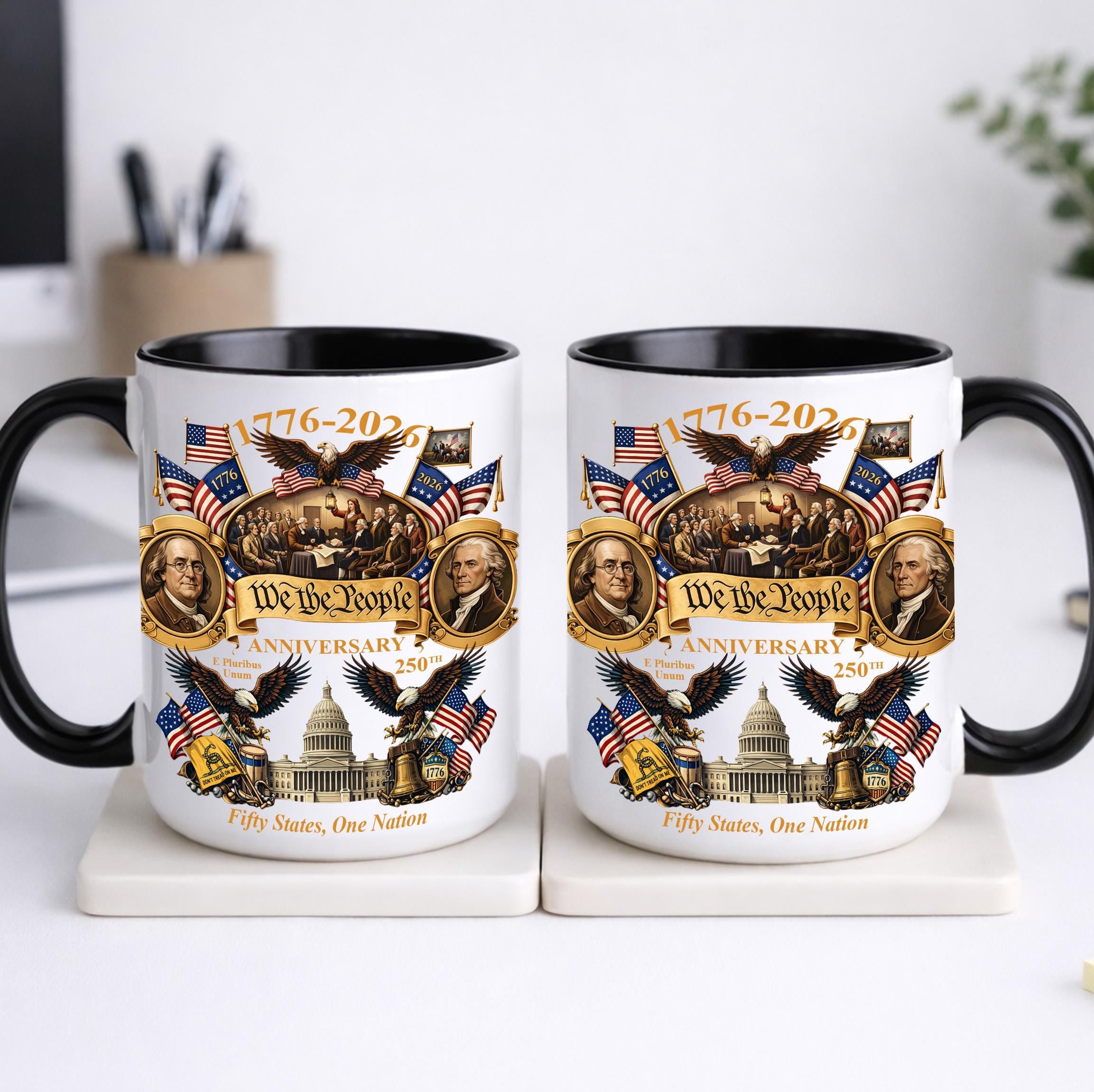 1776-2026 America 250th Anniversary Mug, We The People Patriotic Coffee Mug, 3D Print Effect Mug
